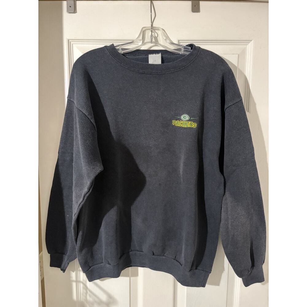 Vintage Green Bay Packers Sweatshirt Sz Xl Faded Distressed NFL Black